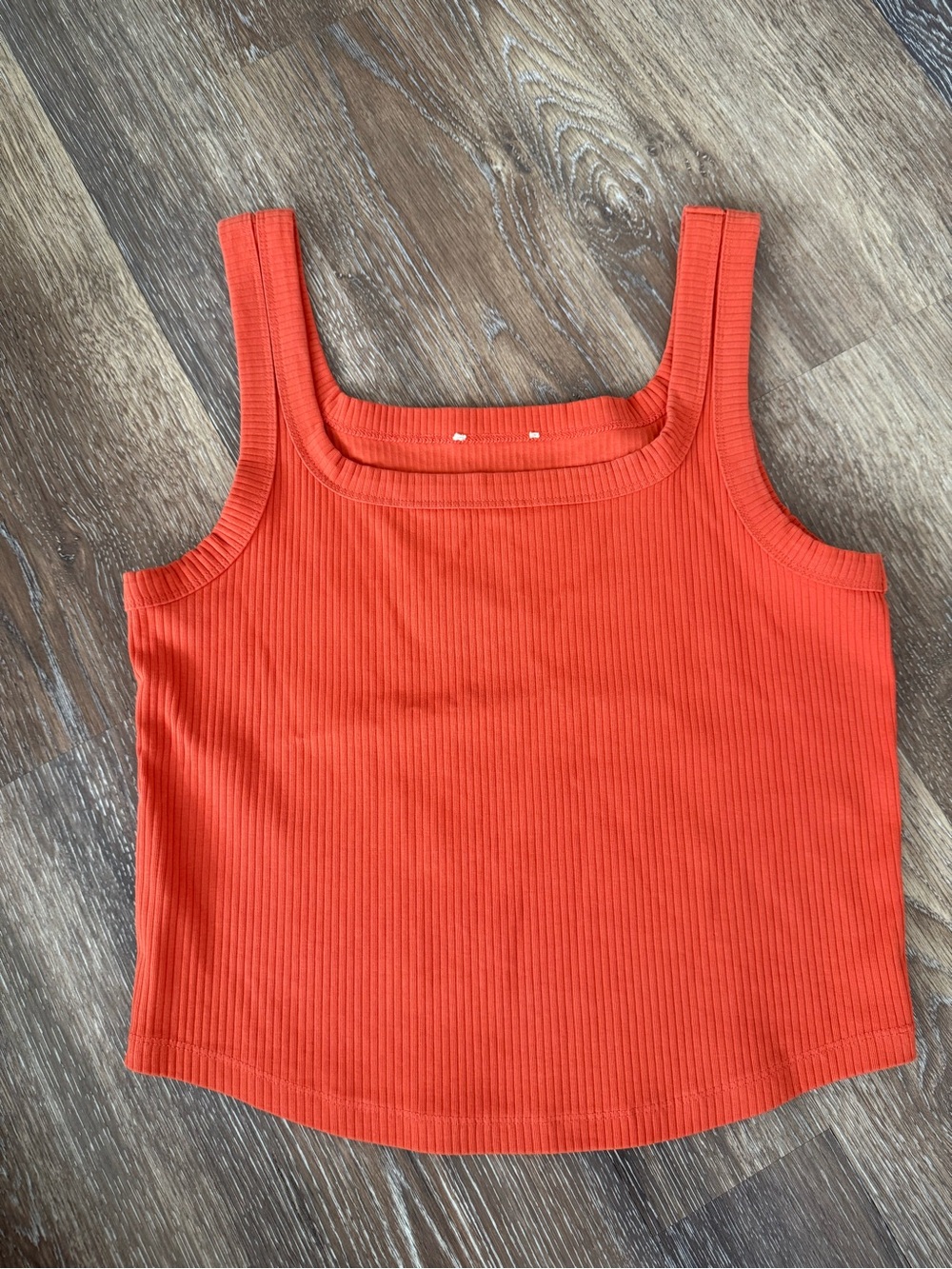 Ribbed Square Neck Tank Top - Orange